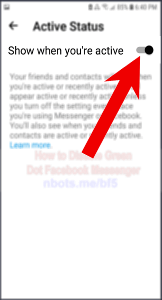 Image of How To Disable Green Dot Facebook Messenger Mobile Toggle Show When Active.